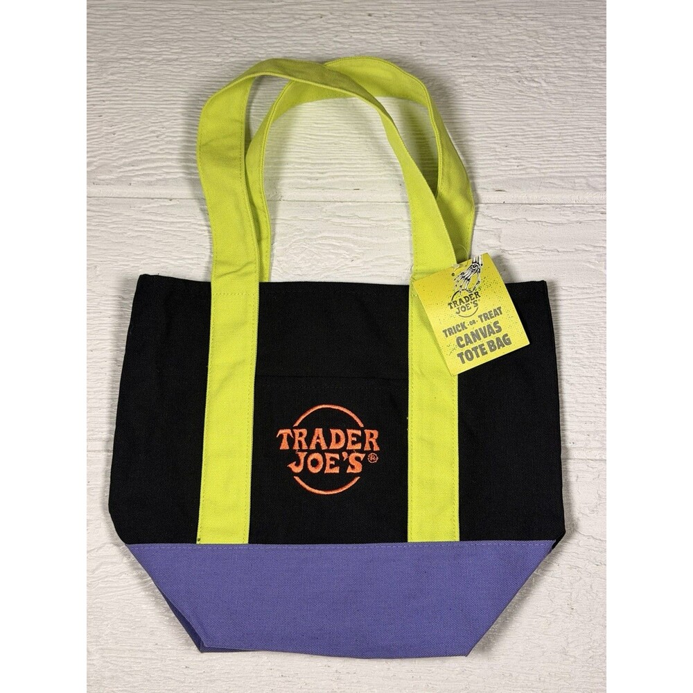 Trader Joe’s Halloween Mini Canvas Tote Trick or Treat Black Purple Green NWT